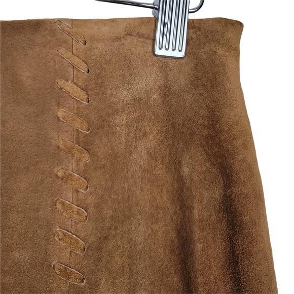 CAMBRIDGE DRY GOODS CO. Suede Honey Tan Long Leather Skirt Size 2 - Picture 5 of 5